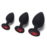 TPFSecret Juwel Analplug 3er Set - mit Schmuckstein Rot - Silikon Schwarz oder Rot